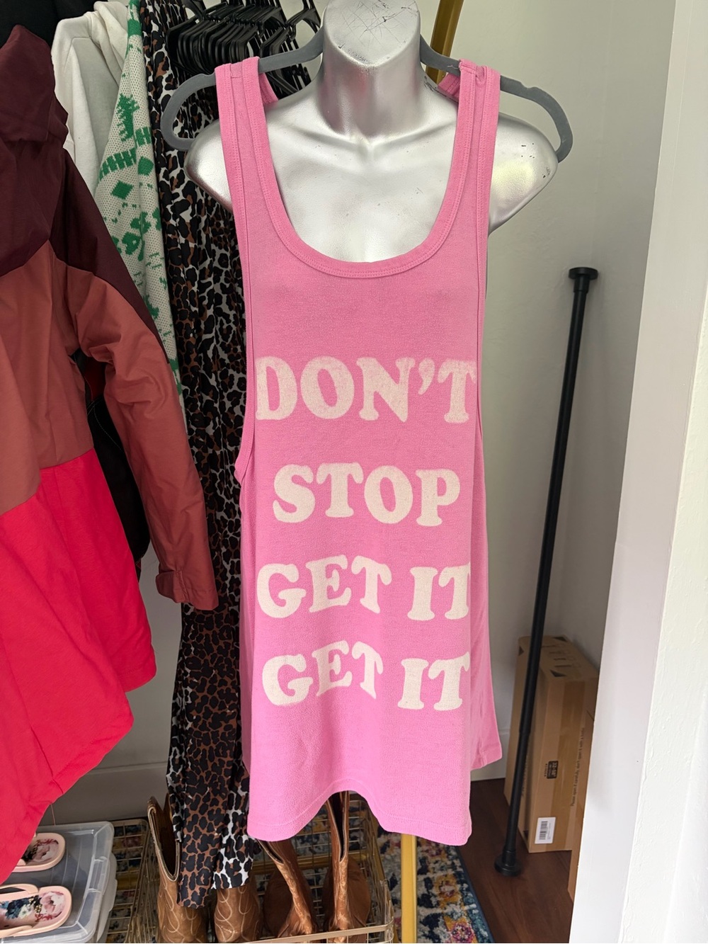 Rebel Yell Pink Tank Top Dress with White Graphic Text
